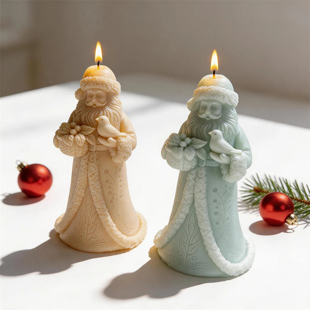 Botanical Santa candles with pinecones, berries and festive foliage