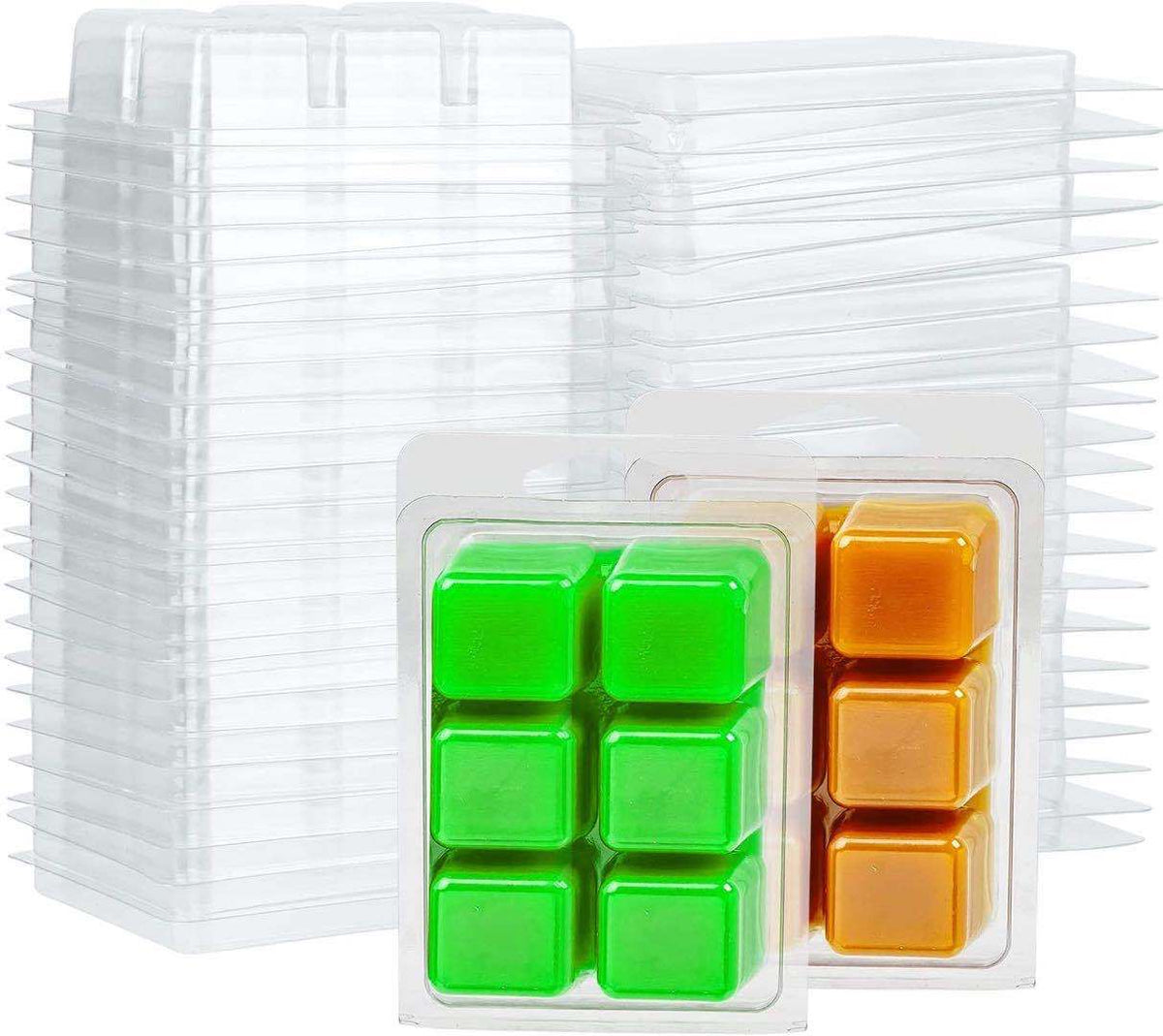 Wax Melt Containers 100-Pack Wax Melt Clamshell Molds - 6 Cavity Square ...