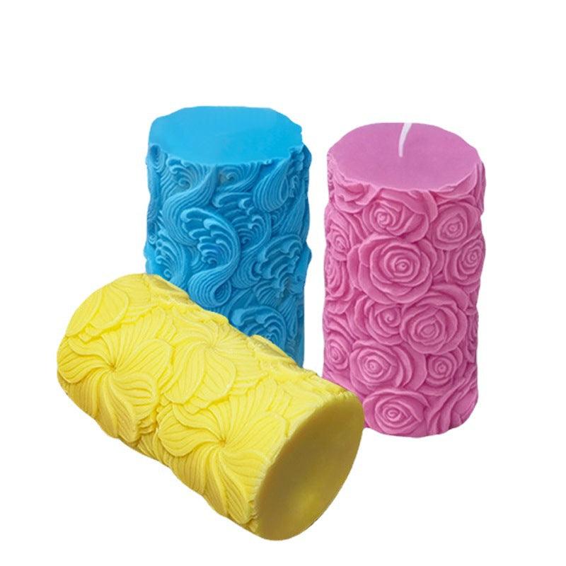 Floral Pattern Cylinder Scented Candle Silicone Mold Candles molds