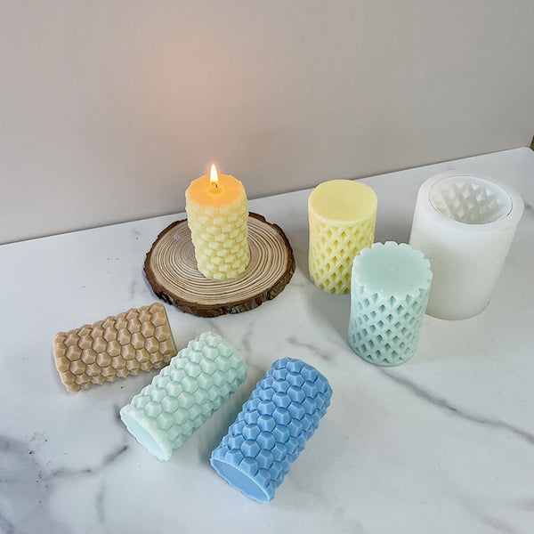 Geometric Cylindrical Diamond hole and Honeycomb Silicone Candle Mold Candles molds