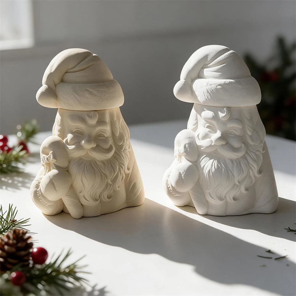 Hollow Santa Claus candle vessel with detailed beard and gift sack