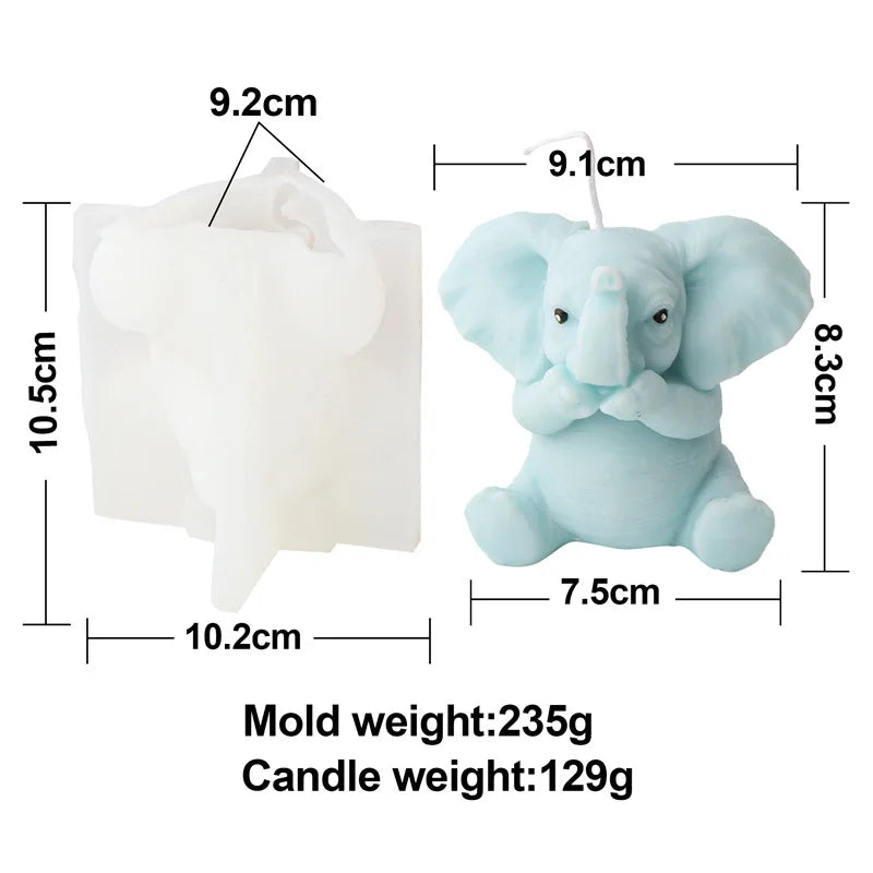3D Playful Elephant Candle Silicone Mold