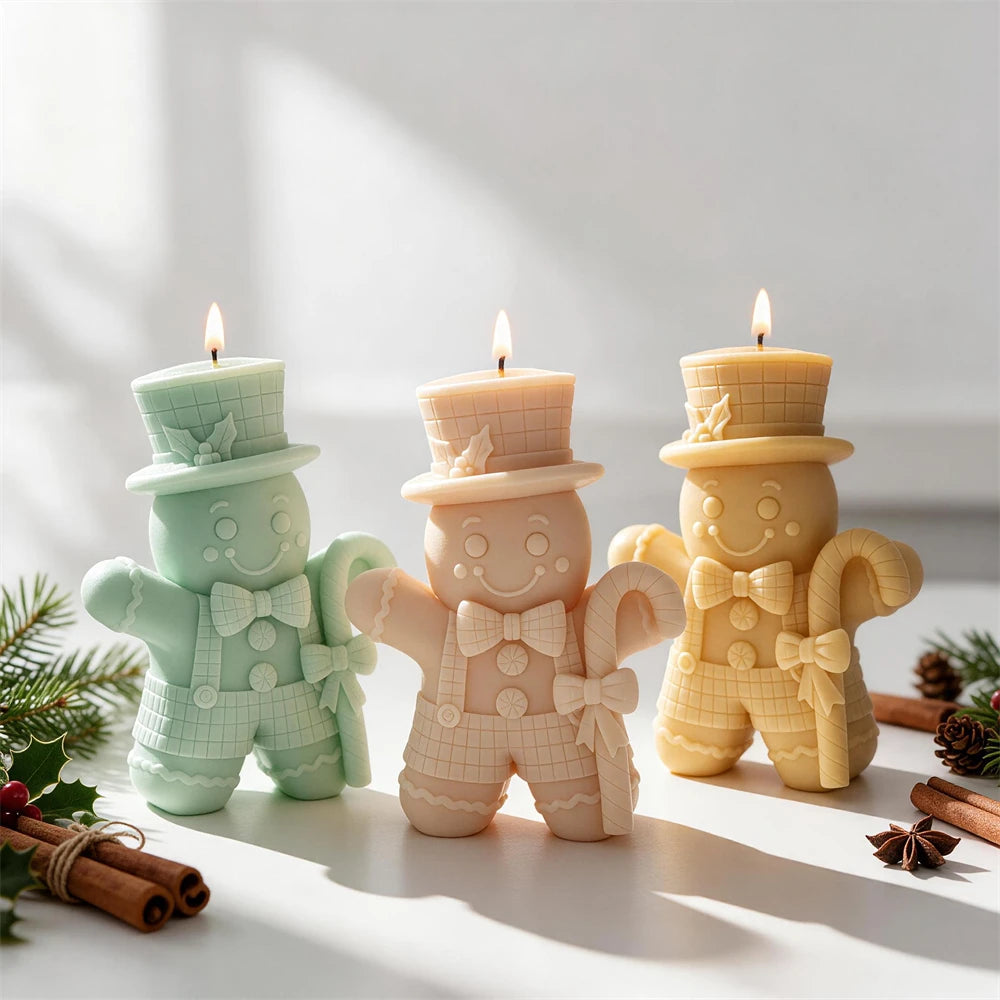 Christmas Gingerbread candle with bow tie buttons and candy cane
