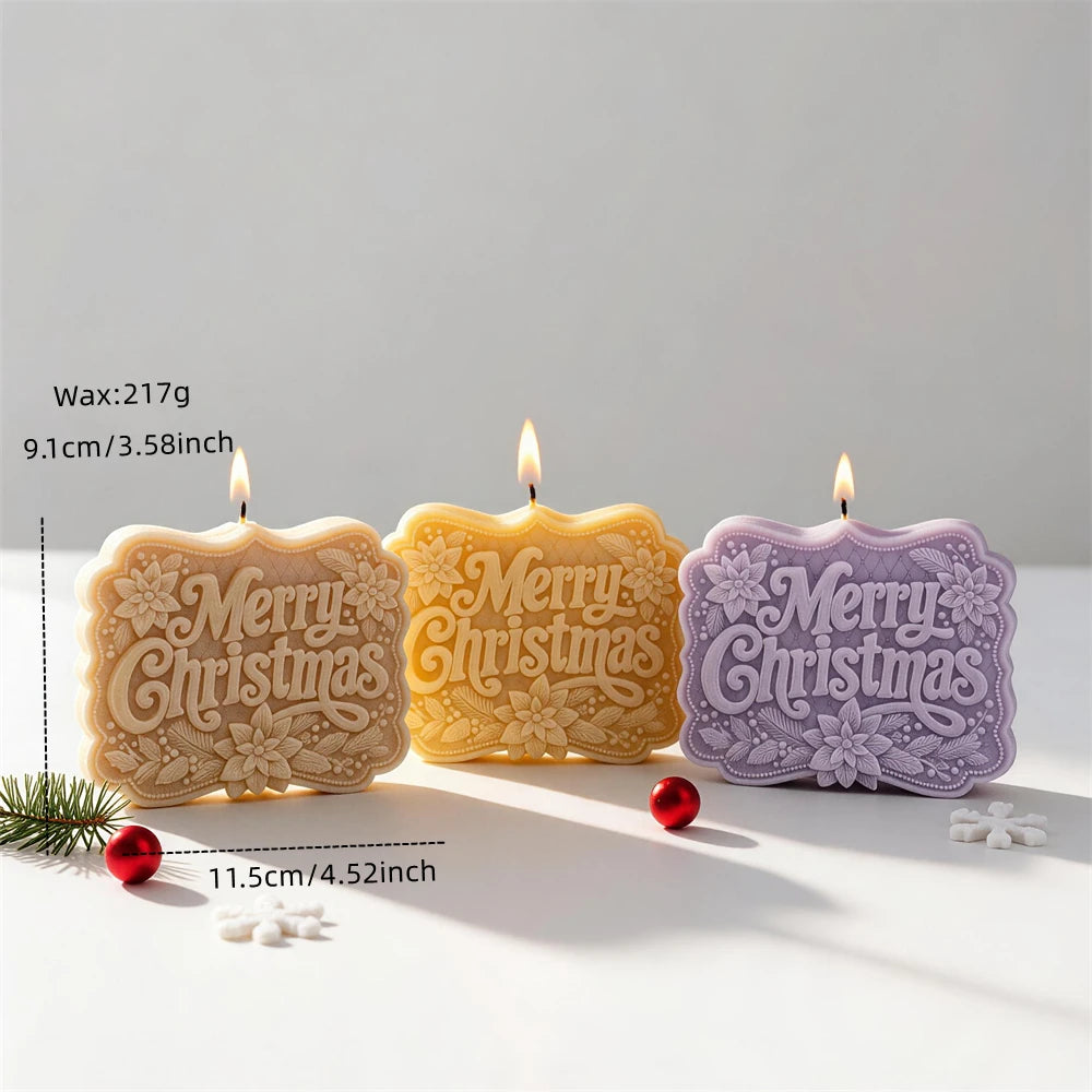 Christmas message plaque candle measuring 11.5 centimetres wide