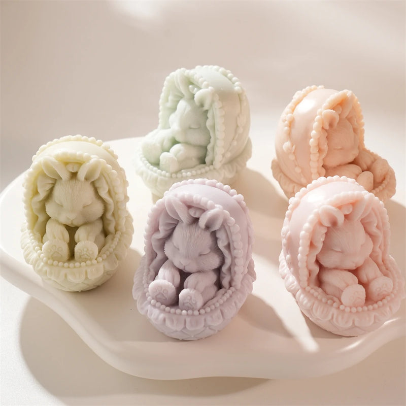 Easter Rabbit in Cradle Silicone Candle Mold for DIY