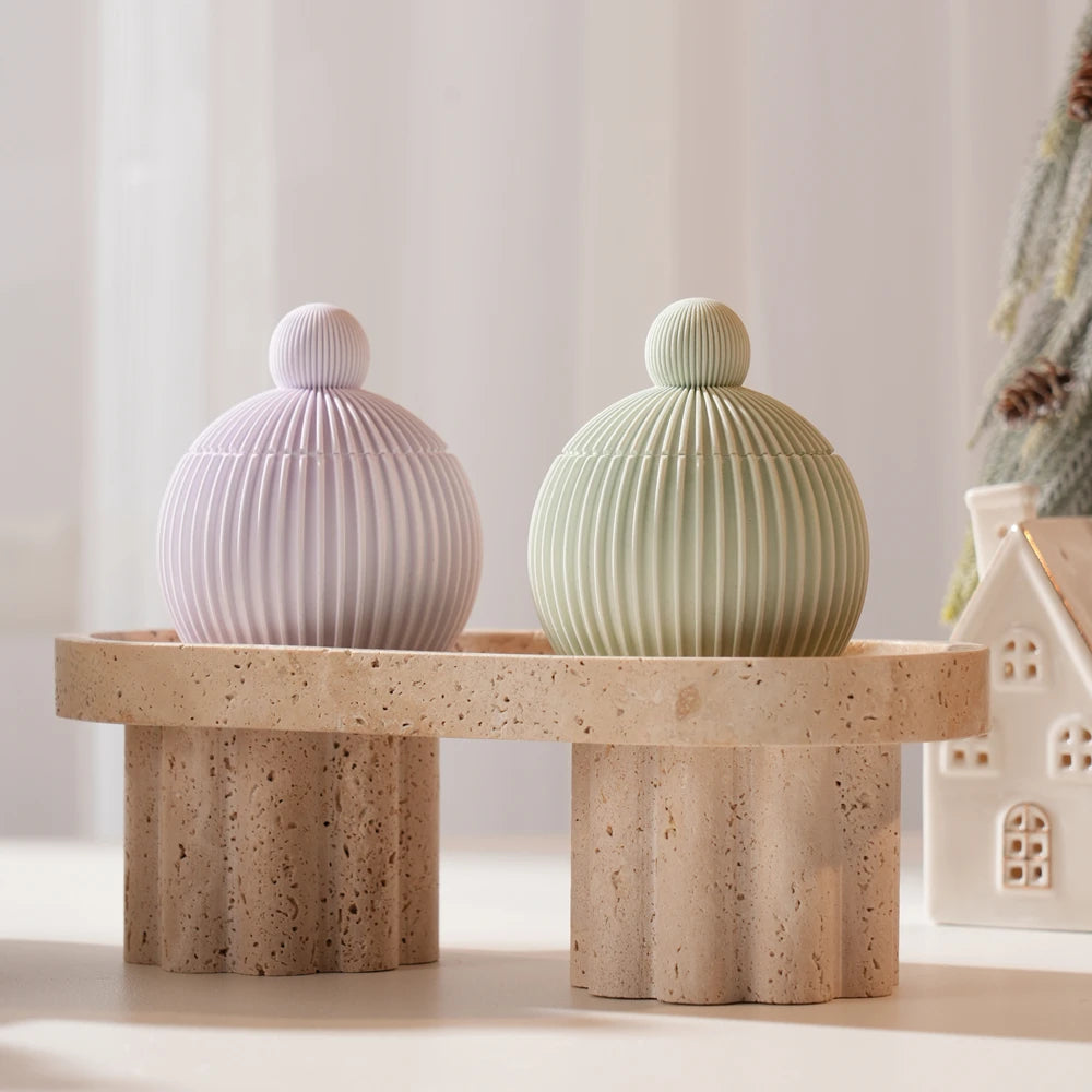 Ribbed Ball Candle Silicone Mold with Lid