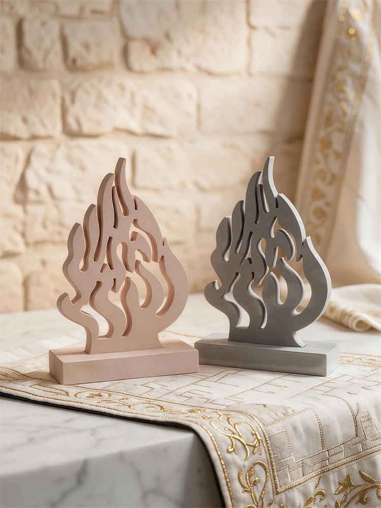 HaEsh Sheli openwork flame sculpture on rectangular display stand
