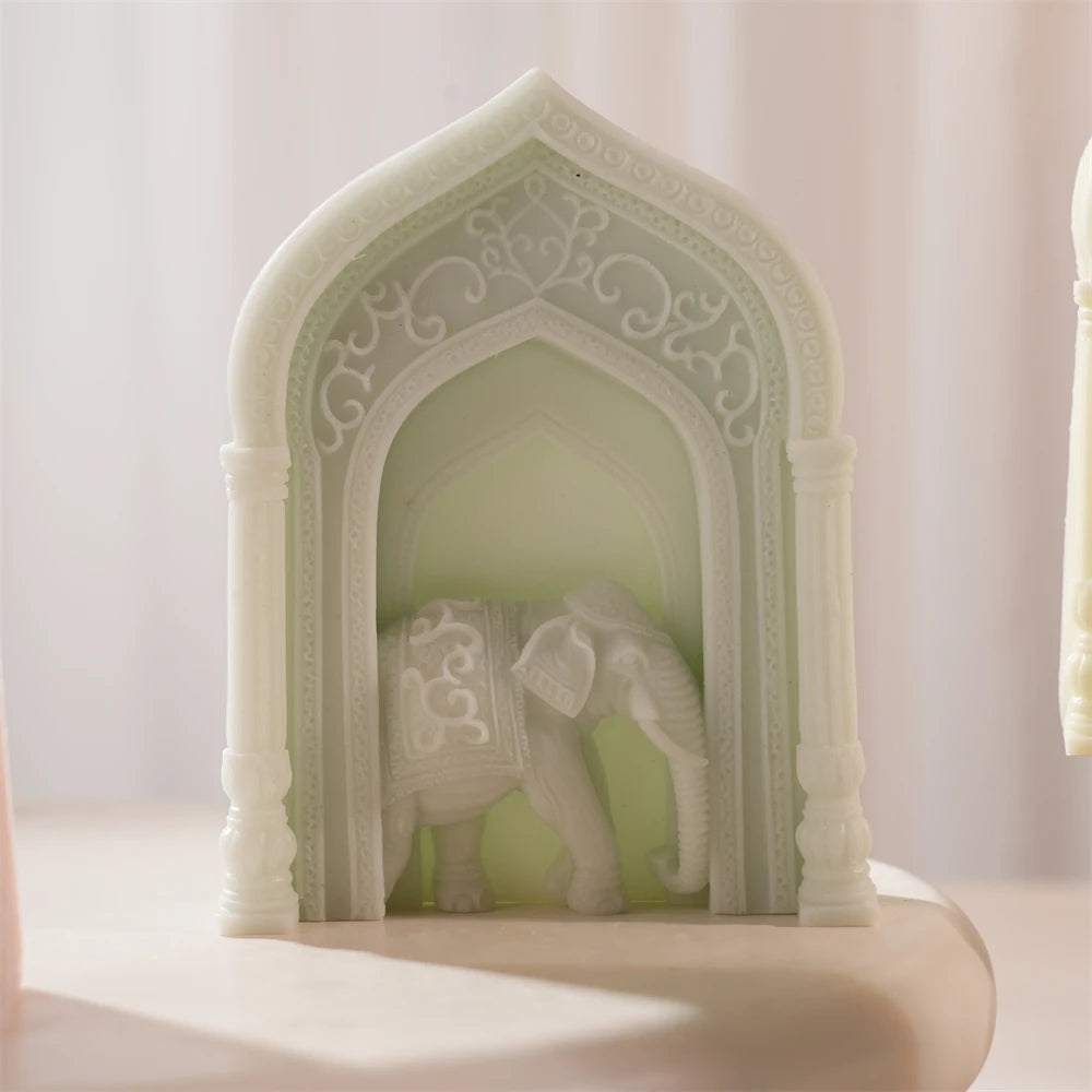 Mughal Boho Elephant Arch Silicone Candle Mold