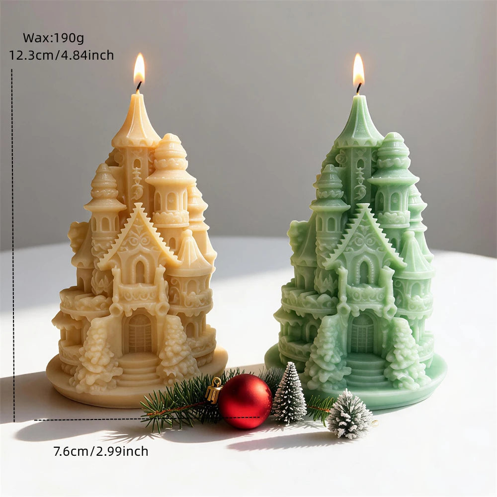 Tower castle candle measuring 12.3 centimetres tall