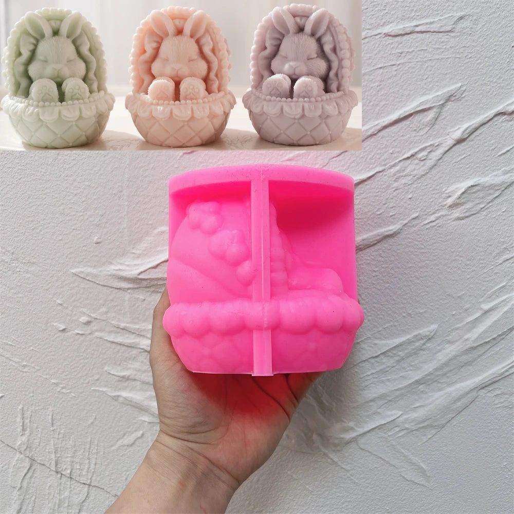 Easter Rabbit in Cradle Silicone Candle Mold for DIY