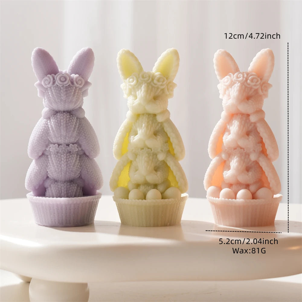 3D Knit Rose Bunny Silicone Candle Mold