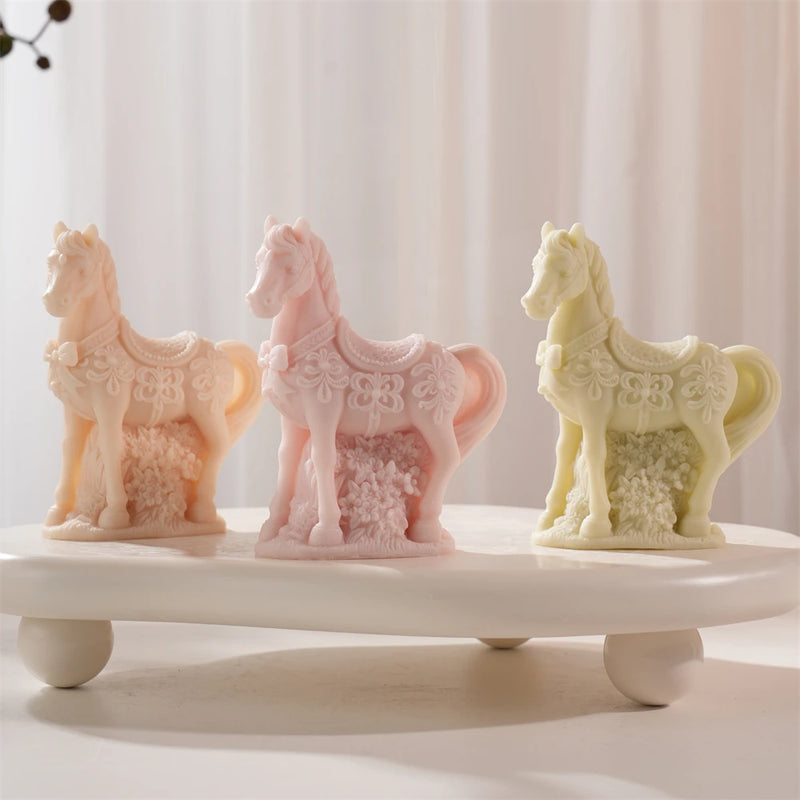 Flower Horse Statue Candle Silicone Mold
