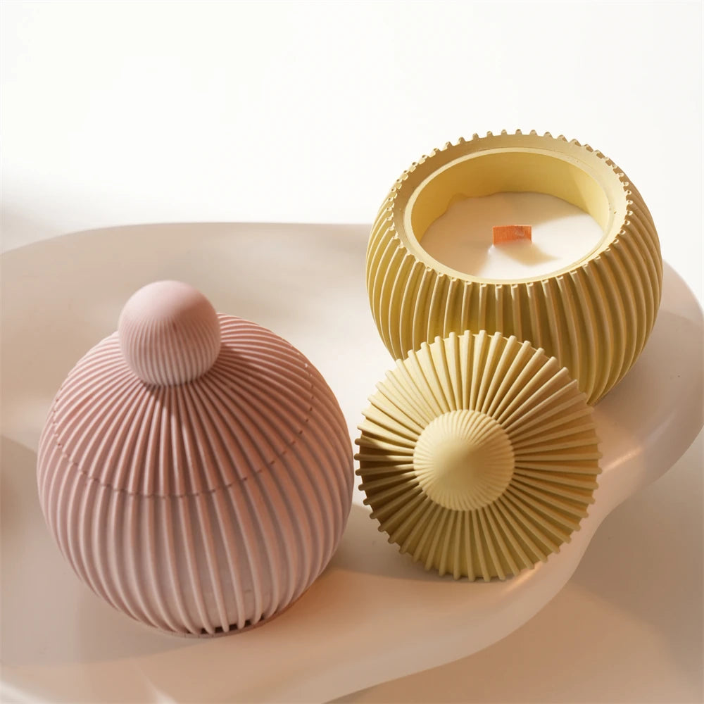 Ribbed Ball Candle Silicone Mold with Lid