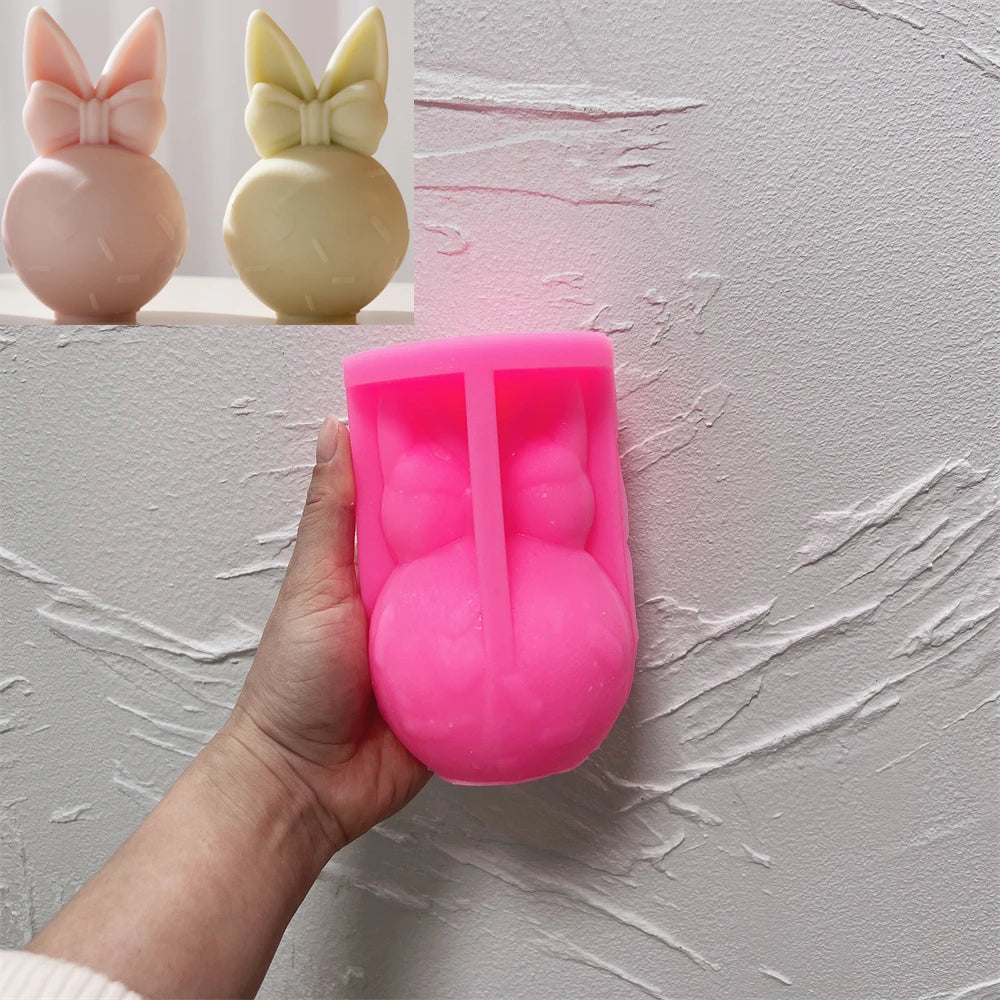 3D Bowknot Bunny Silicone Candle Mold