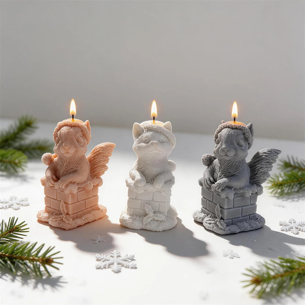 Christmas chimney animal candles with hedgehog cat and squirrel designs