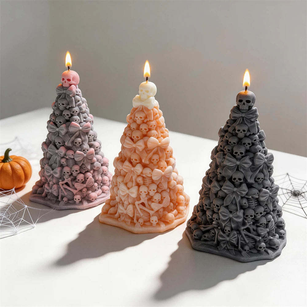 Halloween Bowknot Skull Tree Silicone Candle Mold