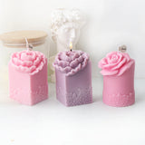 Lace Peony Square Pillar and Rose Cylindrical Silicone Candle Mold