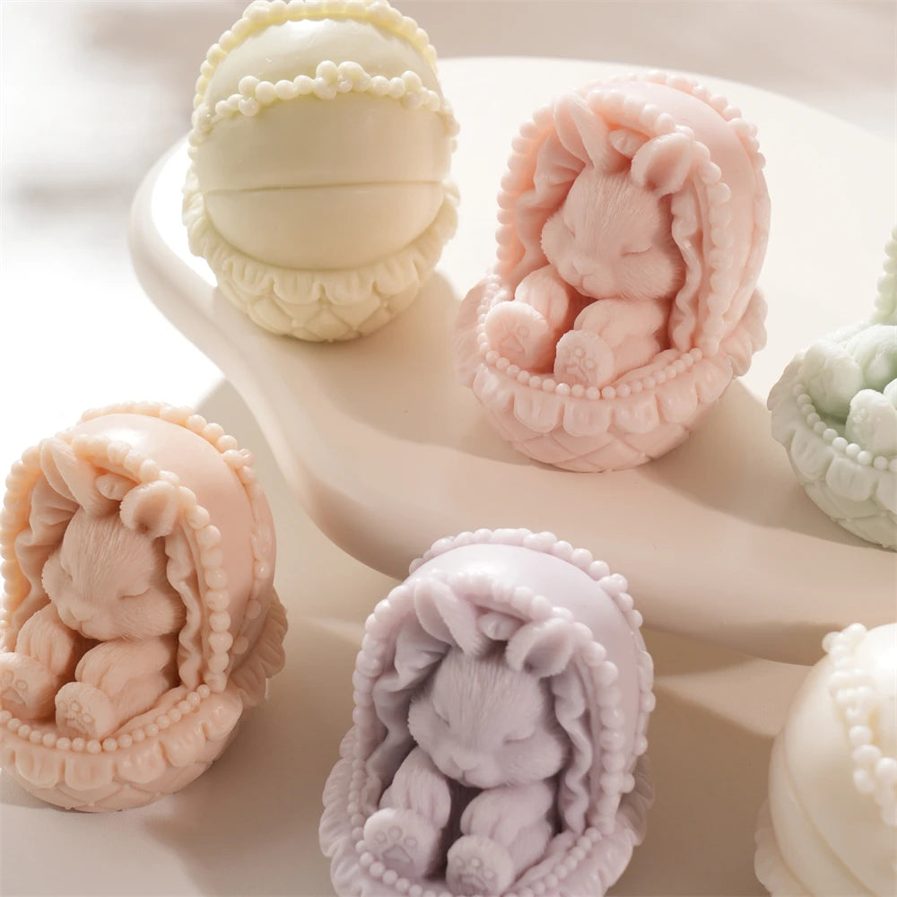 Easter Rabbit in Cradle Silicone Candle Mold for DIY