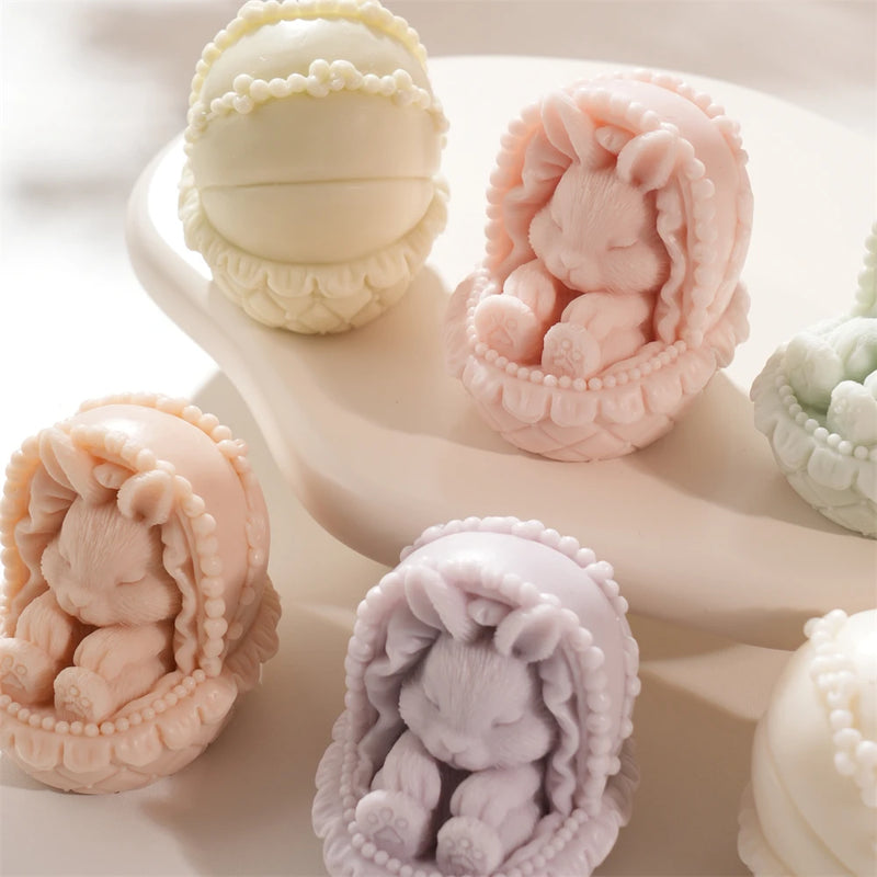 Easter Rabbit in Cradle Silicone Candle Mold for DIY