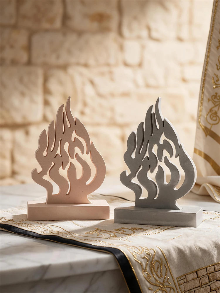 HaEsh Sheli openwork flame sculpture on rectangular display stand