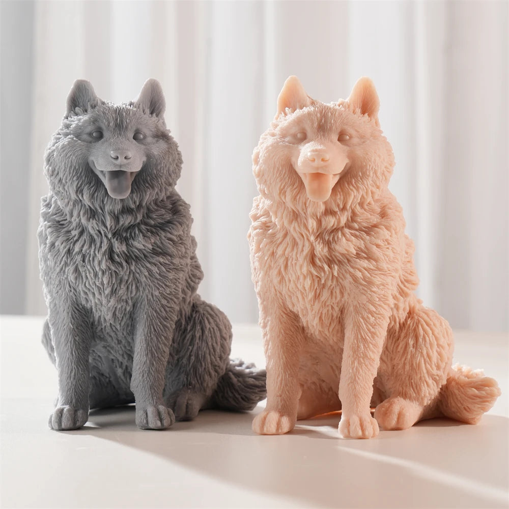 Large Sitting Alaskan Malamute Silicone Candle Mold