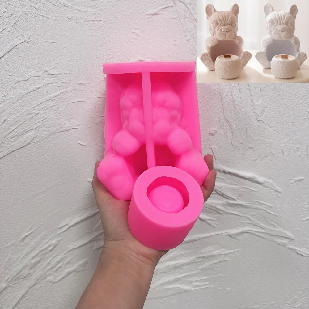 French Bulldog Puppy Hollow Candle Holder Silicone Mold