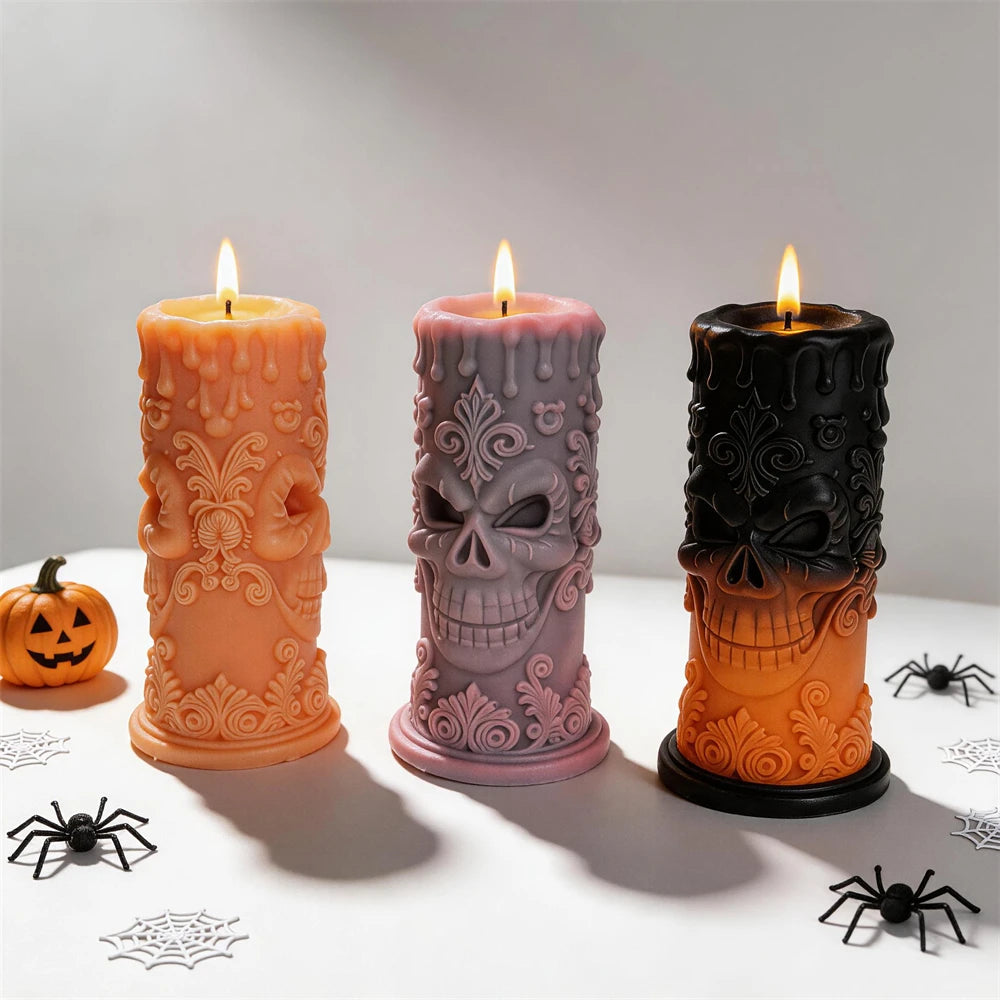 Skull Pillar Silicone Candle Mold for Halloween