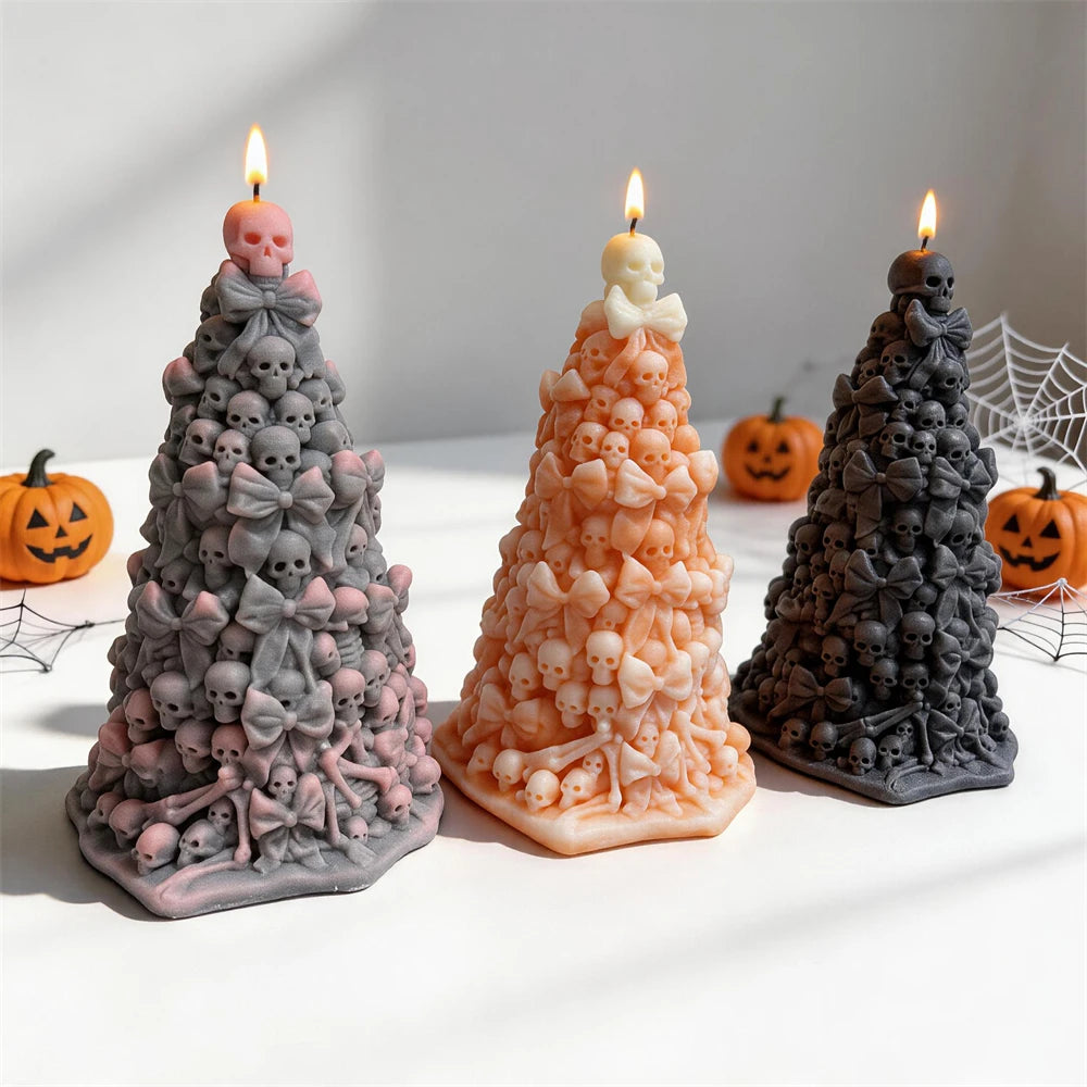 Halloween Bowknot Skull Tree Silicone Candle Mold