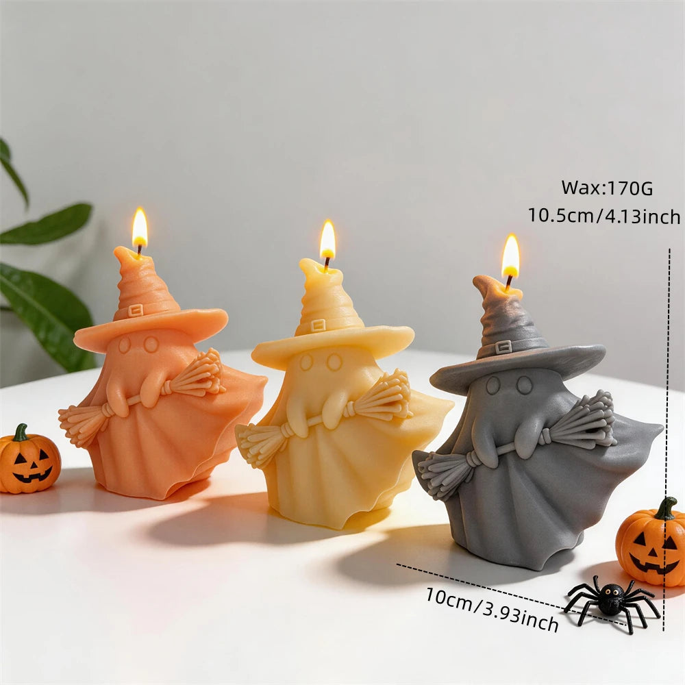 Ghost Witch Broom Silicone Candle Mold for Halloween
