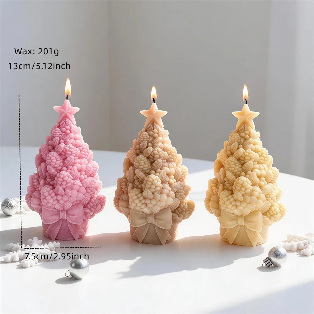 Christmas tree candle measuring 13 centimetres tall with pinecone texture