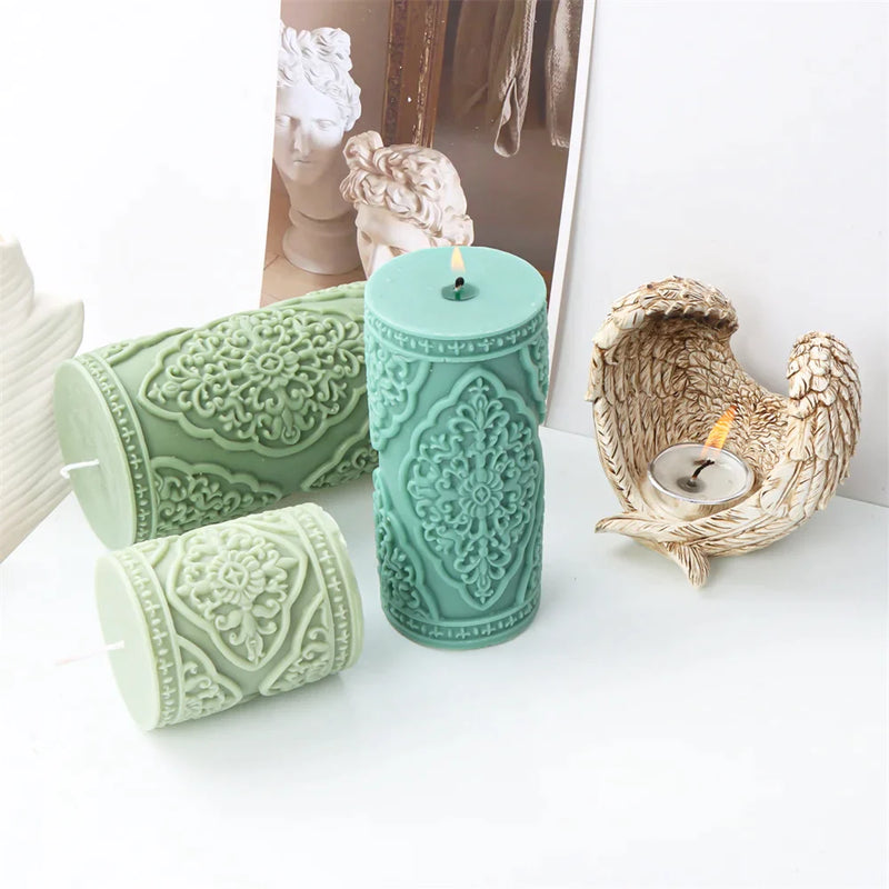 Vintage Embossed Column Cylinder Candle Molds