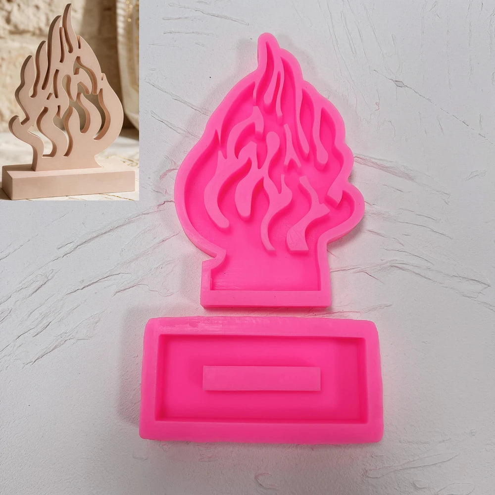 Pink silicone molds for HaEsh Sheli flame sculpture and separate base