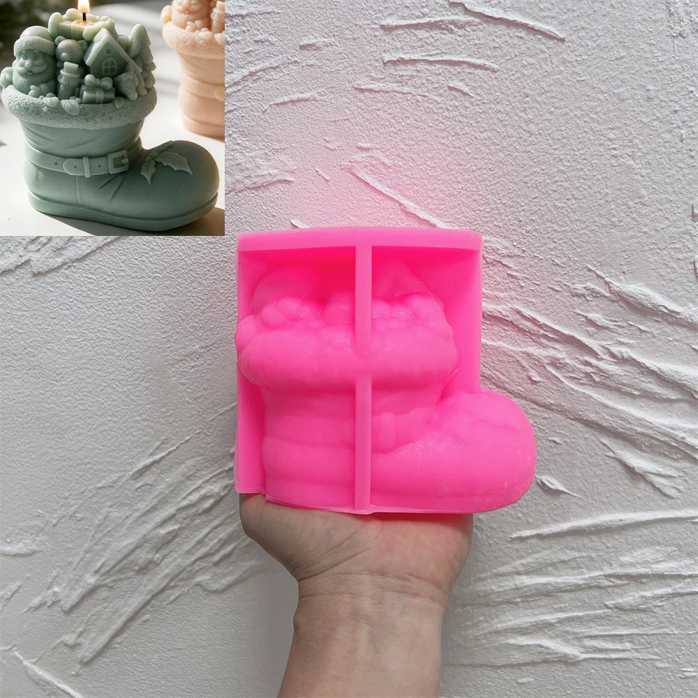 Santa and bear Christmas boot silicone candle mold designs