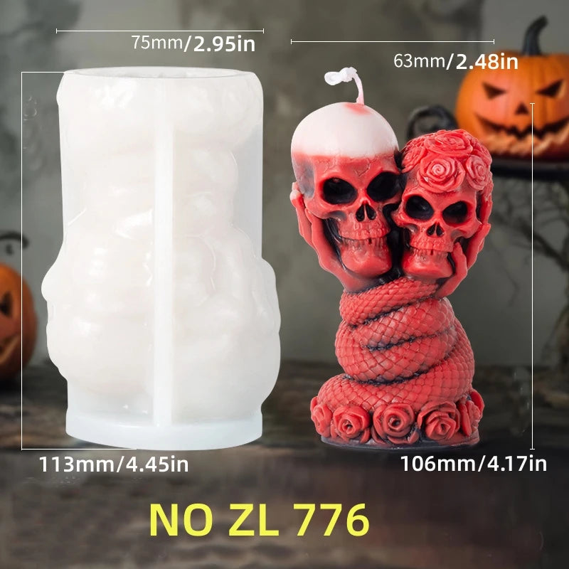 Halloween Handheld Rose Skull Candle Mold