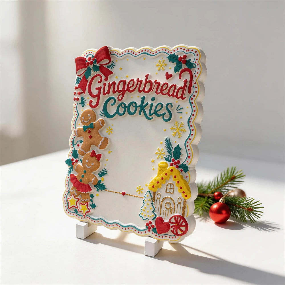 Gingerbread Cookies Christmas sign with gingerbread characters and cottage