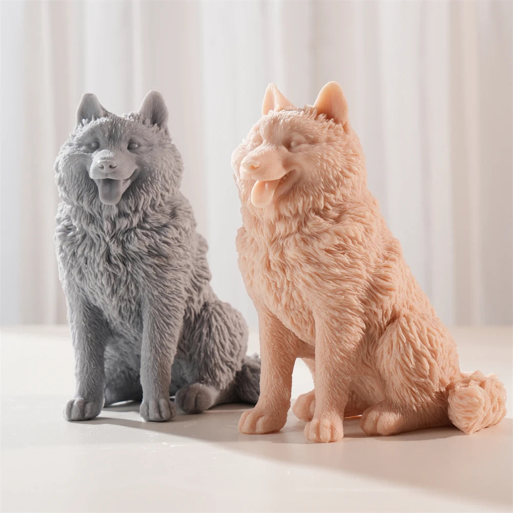 Large Sitting Alaskan Malamute Silicone Candle Mold