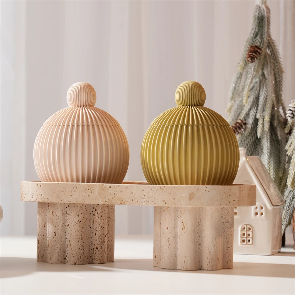 Ribbed Ball Candle Silicone Mold with Lid