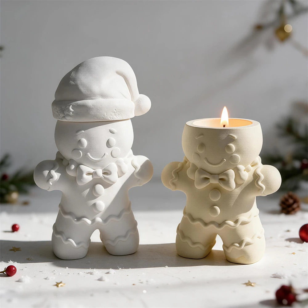 Hollow Gingerbread Man candle vessel with wax-filled inner cavity