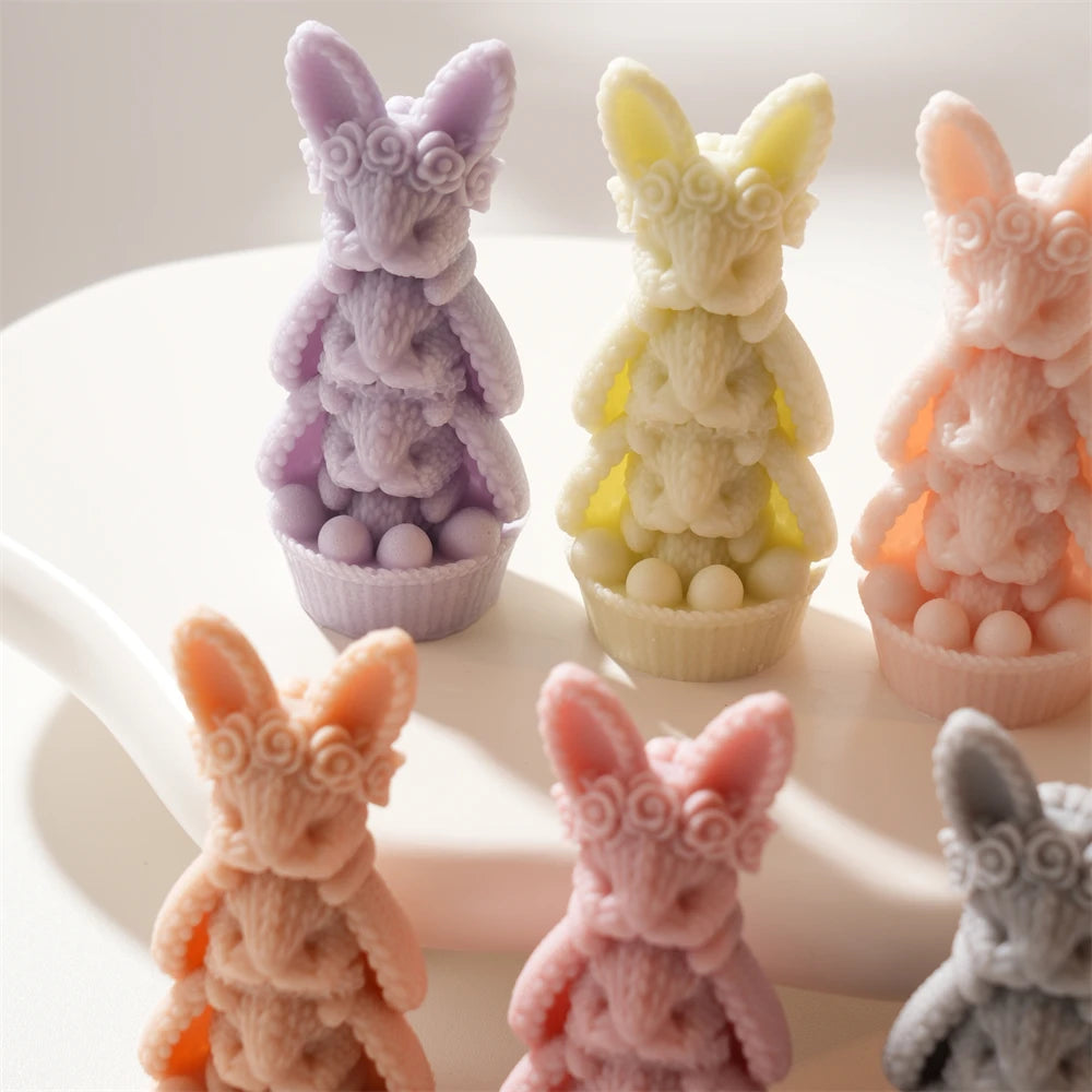 3D Knit Rose Bunny Silicone Candle Mold