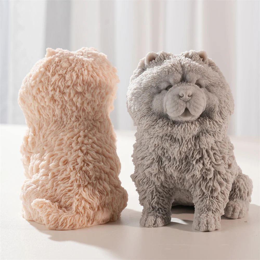 Fluffy Sitting Chow Chow Puppy Silicone Candle Mold