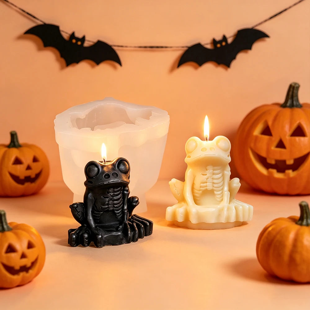 Skeleton frog silicone candle mold with detailed rib cage and bones