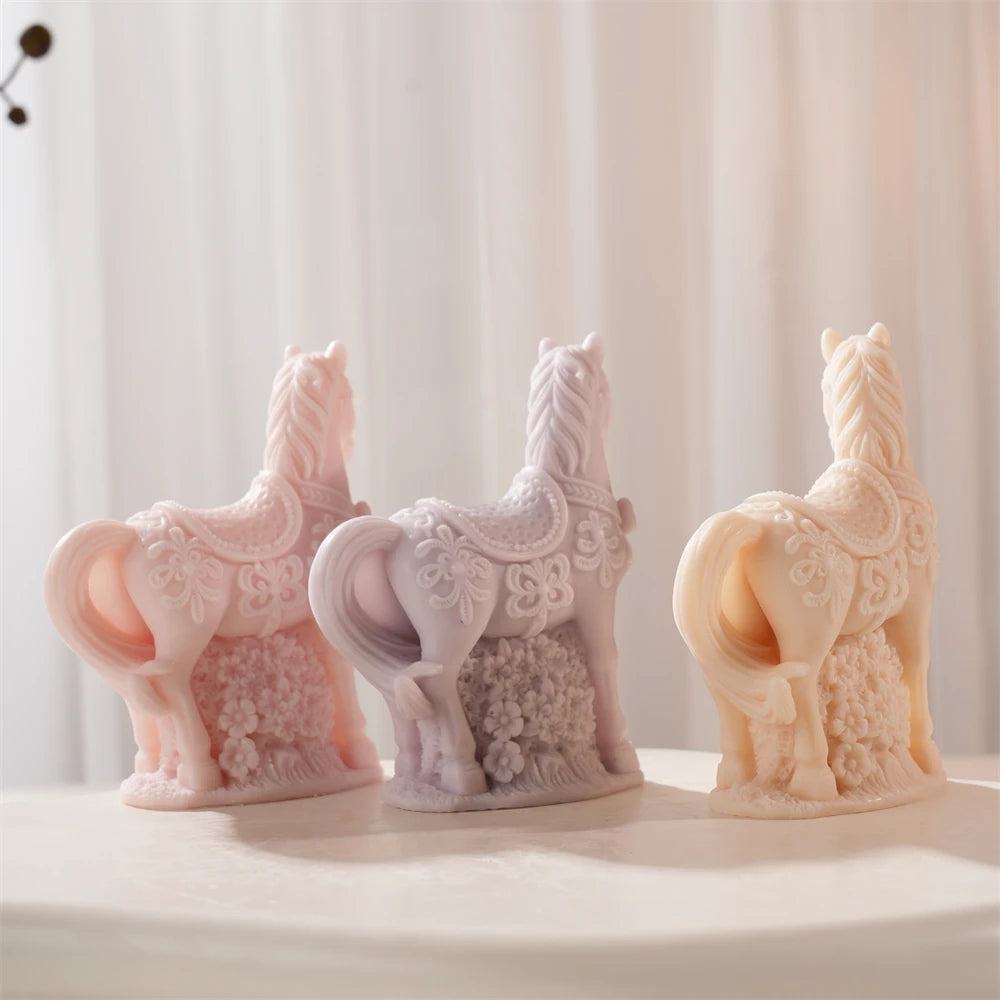 Flower Horse Statue Candle Silicone Mold