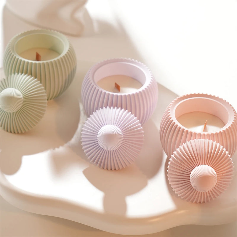 Ribbed Ball Candle Silicone Mold with Lid