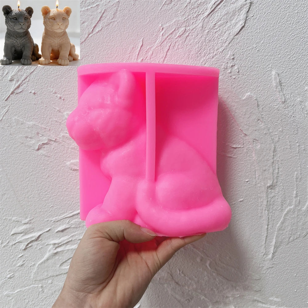 Finished tiger cub soy candle released from its silicone mold.