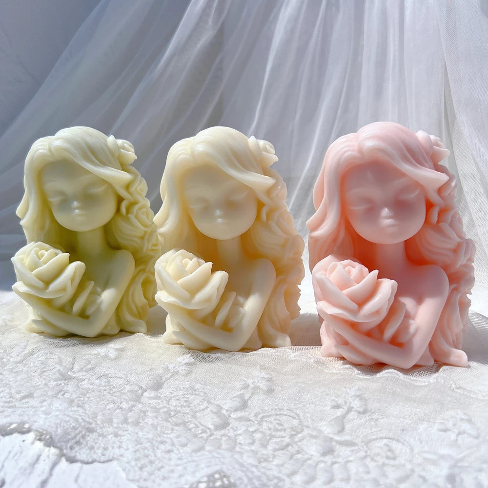 Two Designs Flower Fairy Figure Sculpture Candle Molds