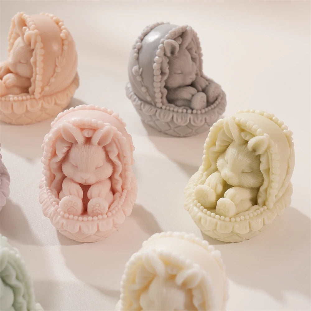Easter Rabbit in Cradle Silicone Candle Mold for DIY