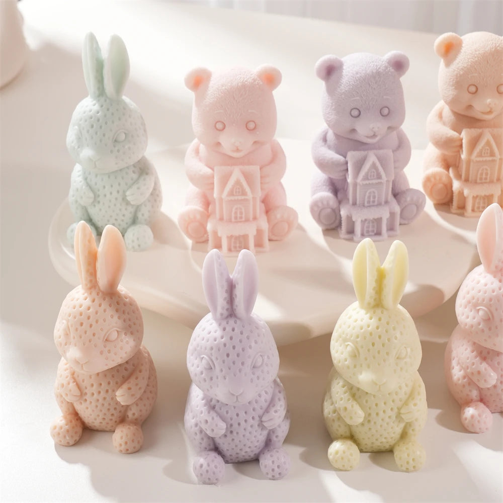 Strawberry Bunny & Bear House Candle Silicone Mold
