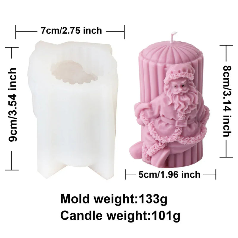 Christmas Cylindrical Candle Silicone Mold - Santa Claus