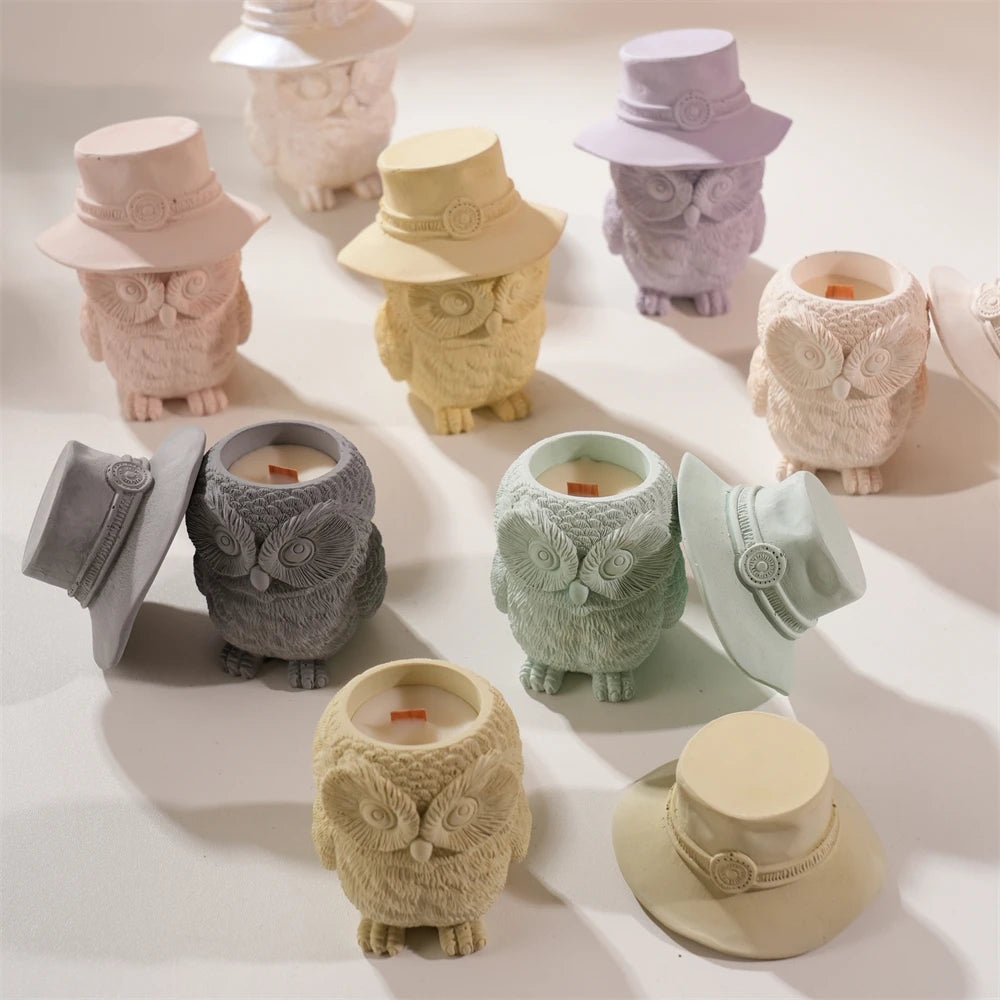 Owl Candle Jar Concrete Silicone Mold