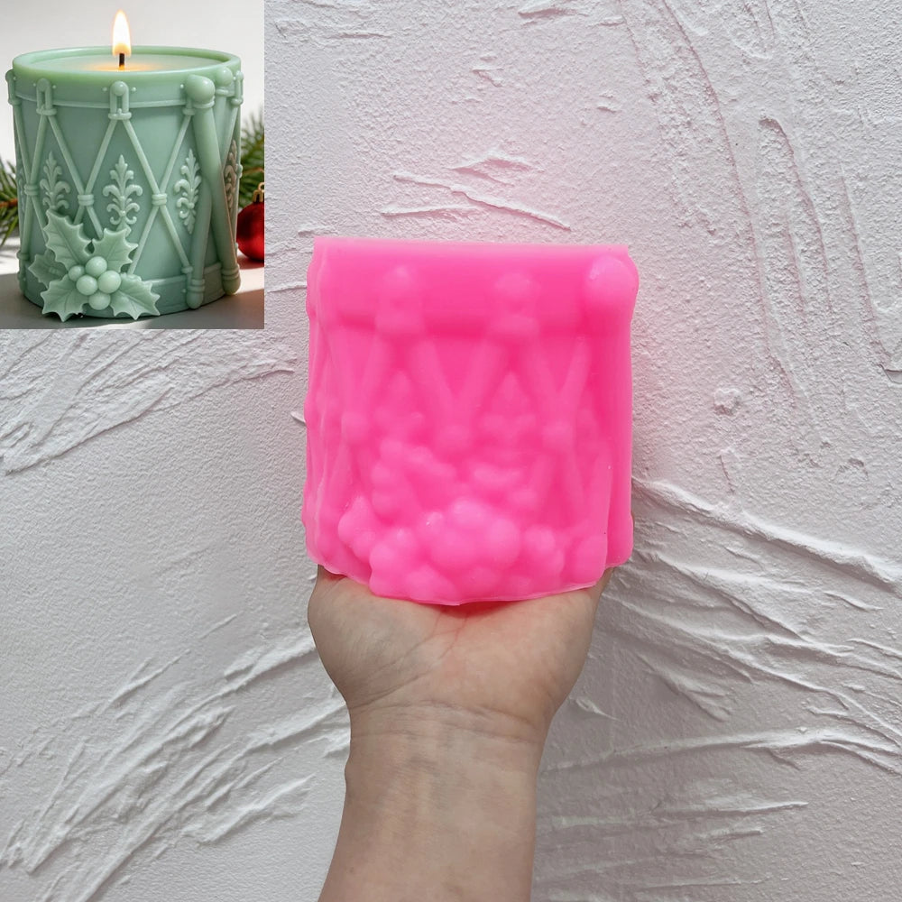 Christmas drum silicone candle mold with vintage toy drum details